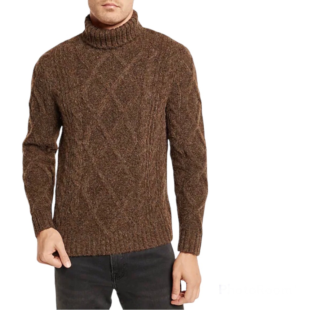 Express Wool Cable Knit Turtleneck Sweater Brown XL - Picture 9 of 14